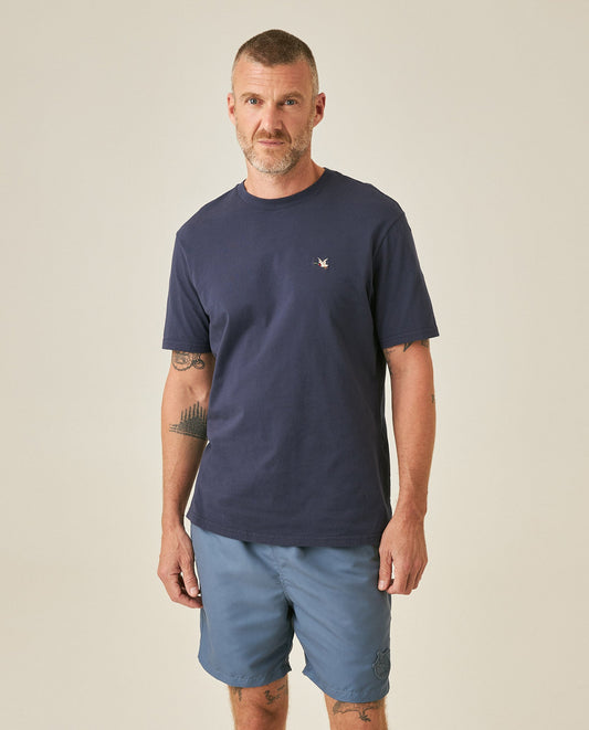 Men's T-Shirt Slim Fit Short Sleeve Crewneck Cotton Vibrant Embroidered Duck Heart Point Chest - Blue