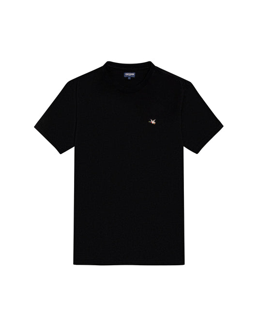 Men's T-Shirt Slim Fit Short Sleeve Crewneck Cotton Vibrant Embroidered Duck Heart Point Chest - Black