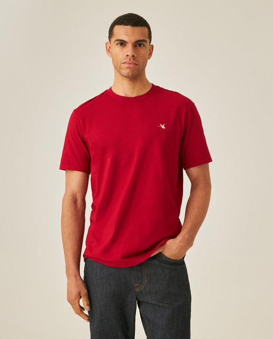 Men's T-Shirt Slim Fit Short Sleeve Crewneck Cotton Vibrant Embroidered Duck Heart Point Chest - Red