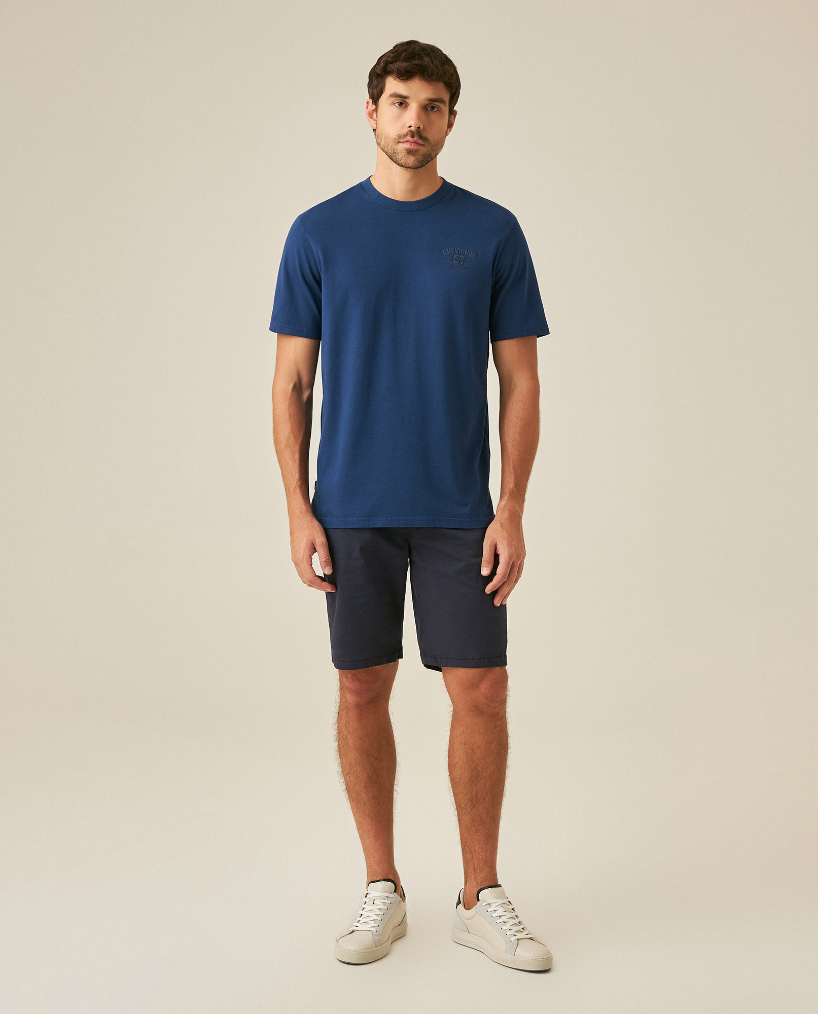 Men's T-Shirt Classic Fit Short Sleeve Cotton Elastane Piqué-Honeycomb Fabric Localized Graphic Red Vent Details - Blue
