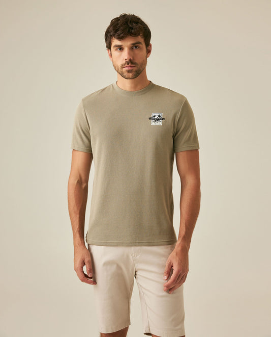 Men's T-Shirt Slim Fit Short Sleeve Cotton Polyester Waffle Texture Chest Embroidery Overlay Label - Green