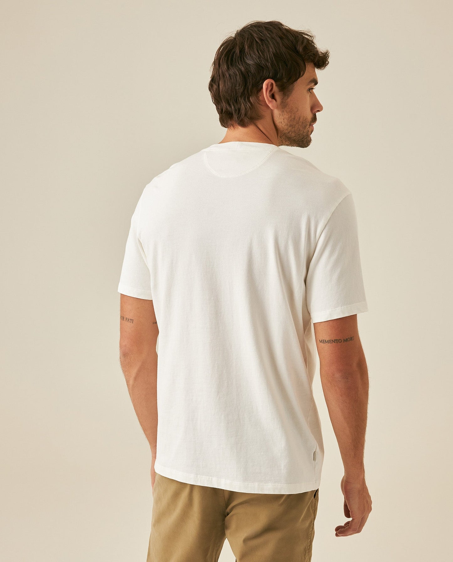 Men's T-Shirt Classic Fit Short Sleeve Cotton Jersey Medium Weight Heavy Rib Collar Mixed Front Graphics - Raw
