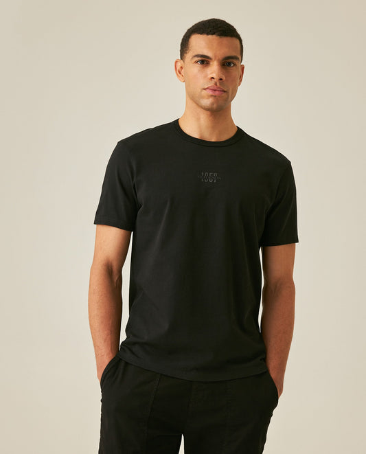 Men's T-Shirt Slim Fit Short Sleeve Cotton Jersey Heavy Mini Central High Density Graphic - Black