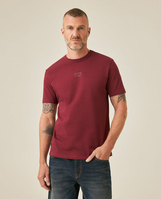 Men's T-Shirt Slim Fit Short Sleeve Cotton Jersey Heavy Mini Central High Density Graphic - Red
