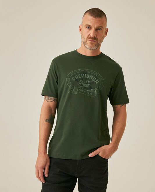 Men's T-Shirt Slim Fit Short Sleeve Cotton Jersey Medium Weight Front Localized Graphic - Green