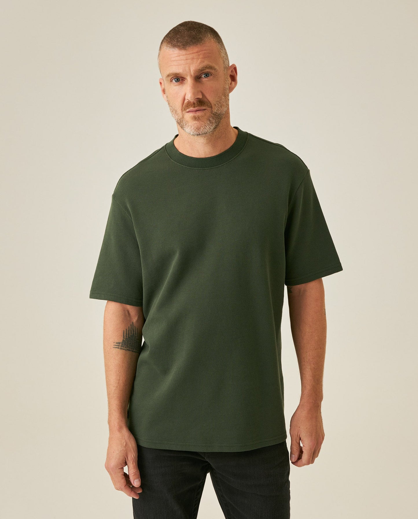 Men's T-Shirt Classic Fit Short Sleeve Cotton Polyester Waffle Texture Distinctive Tactile DiMen'sion - Green