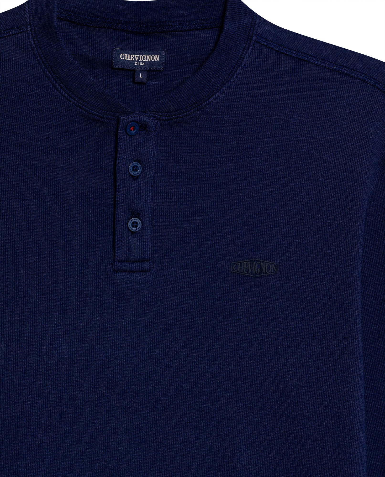 Men's T-Shirt Slim Fit Long Sleeve Henley Collar Cotton Elastane Knitwear Simulation Tone on Tone Buttons - Blue