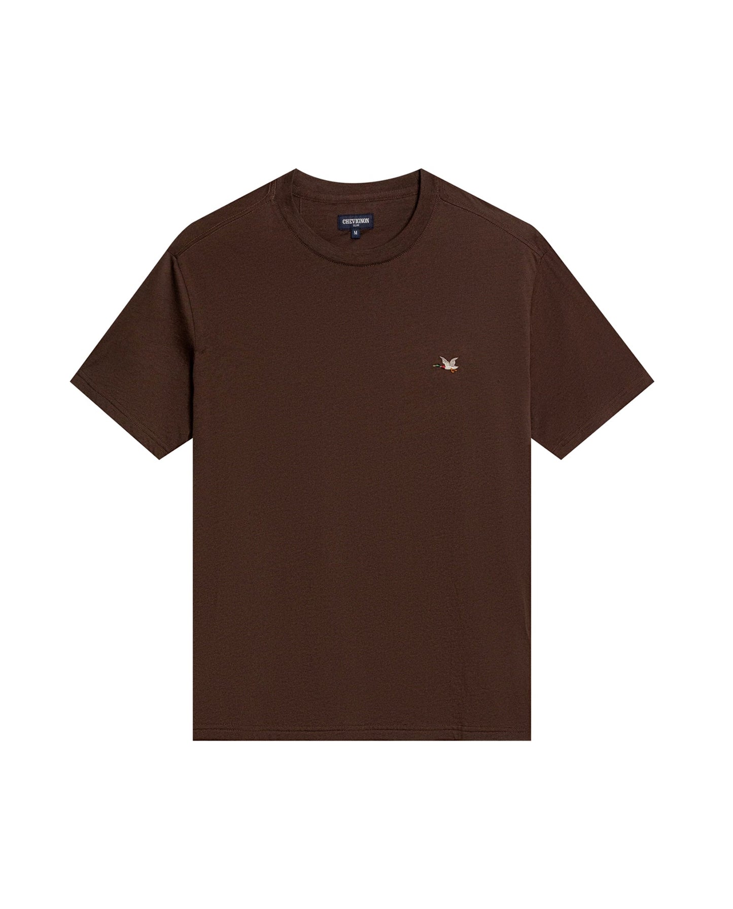 Men's T-Shirt Slim Fit Short Sleeve Crewneck Pima Cotton Vibrant Embroidered Duck Heart Point - Brown