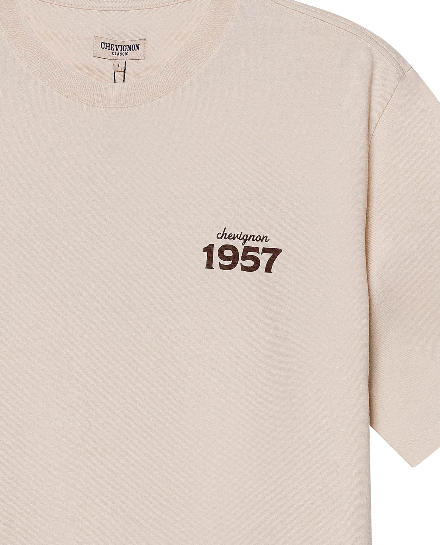 Men's T-Shirt Long Sleeve Classic Fit Cotton Jersey Medium Weight Mixed Typography Front Back - Raw