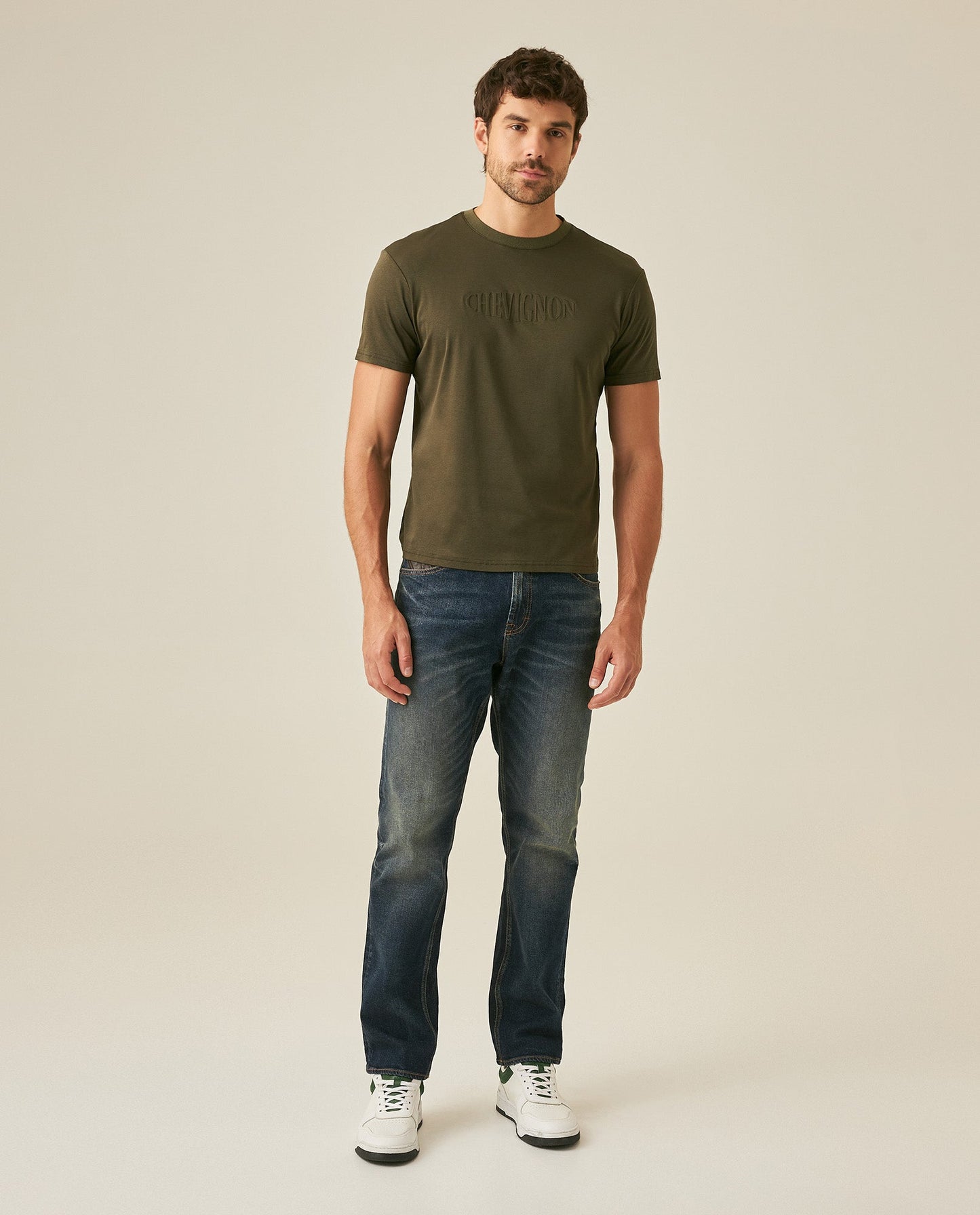 Men's T-Shirt Slim Fit Short Sleeve Modal Cotton Embossed Relief Graphic Touch - Green