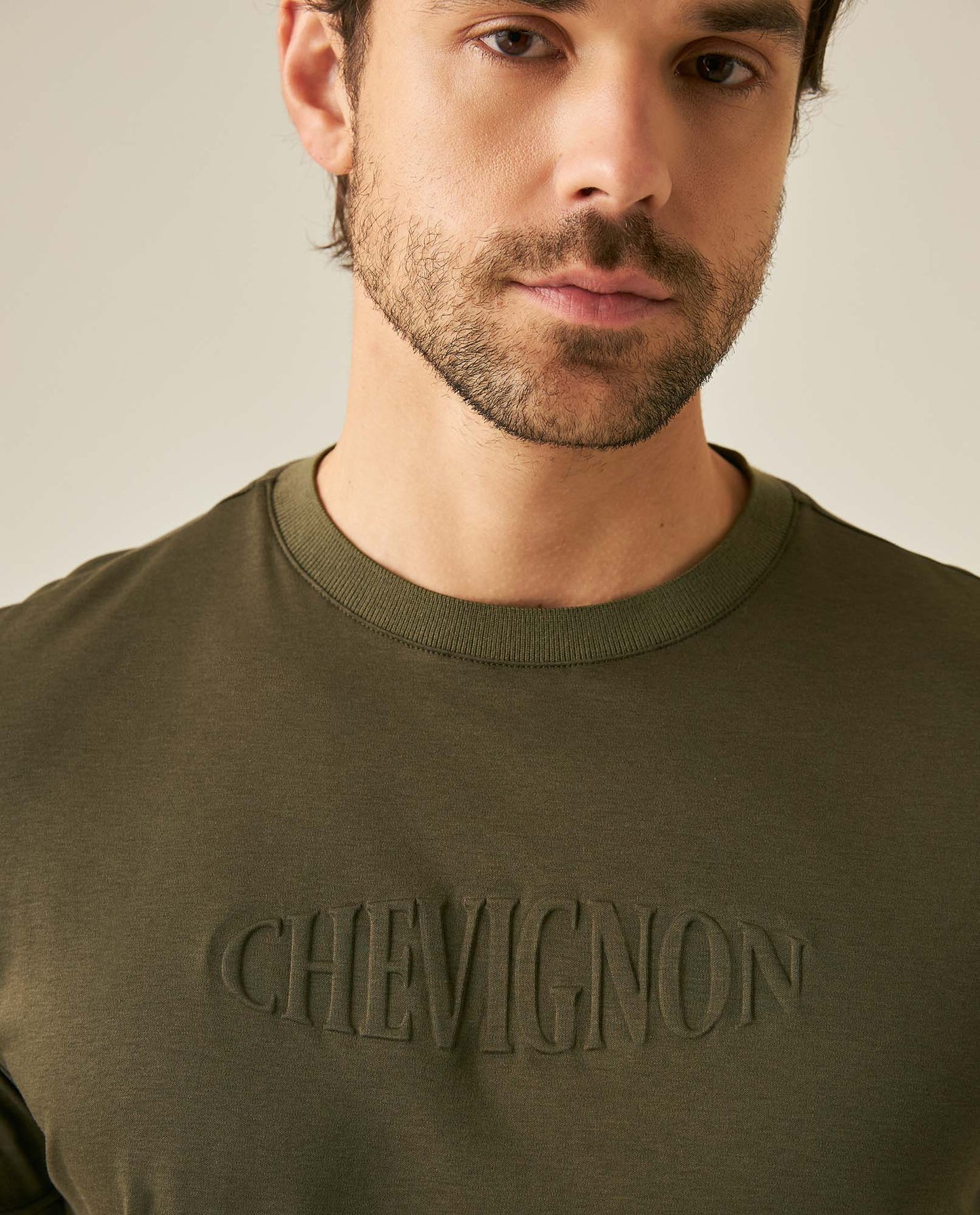 Men's T-Shirt Slim Fit Short Sleeve Modal Cotton Embossed Relief Graphic Touch - Green