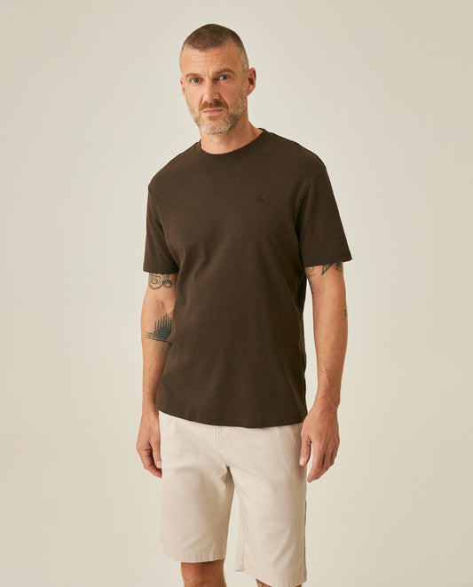 Men's T-Shirt Slim Fit Short Sleeve Cotton Jersey Double Knit Superior Durability Tone on Tone Duck Minimalist - Brown