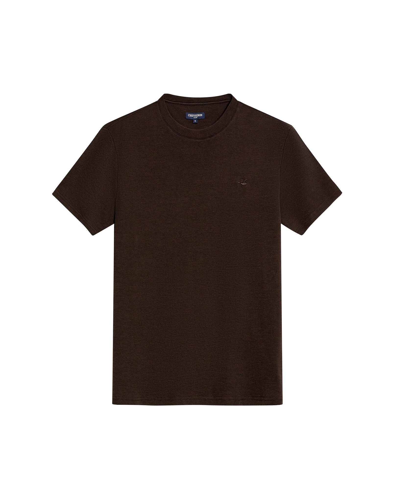 Men's T-Shirt Slim Fit Short Sleeve Cotton Jersey Double Knit Superior Durability Tone on Tone Duck Minimalist - Brown