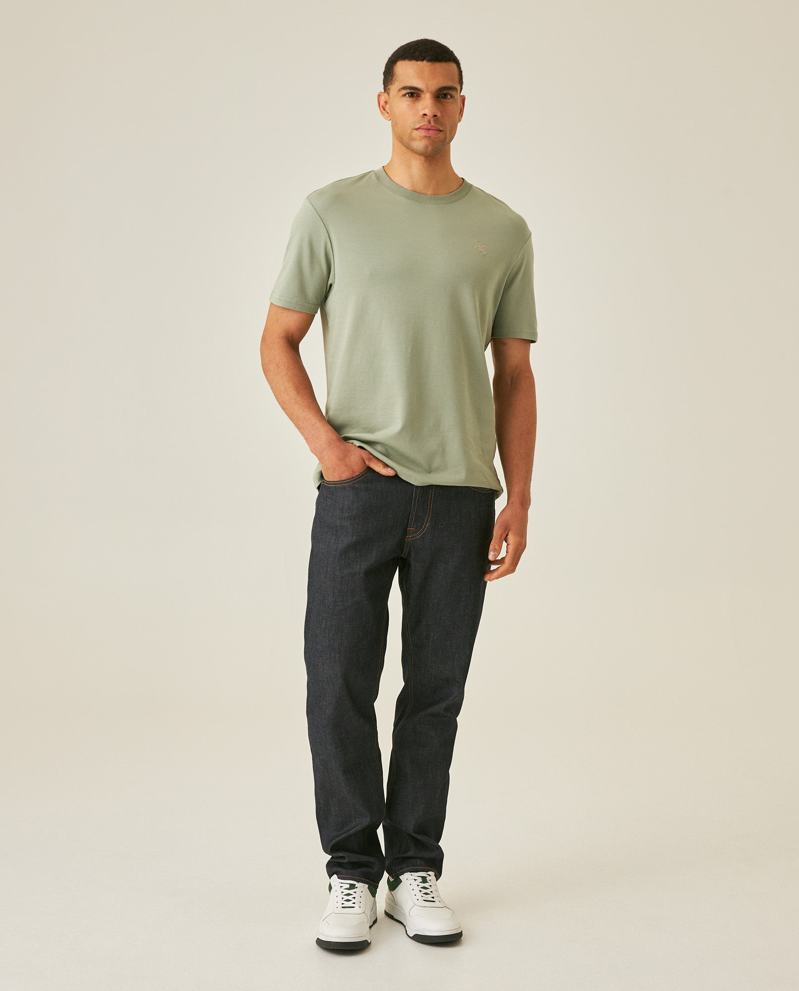 Men's T-Shirt Slim Fit Short Sleeve Cotton Jersey Double Knit Superior Durability Tone on Tone Duck Minimalist - Green