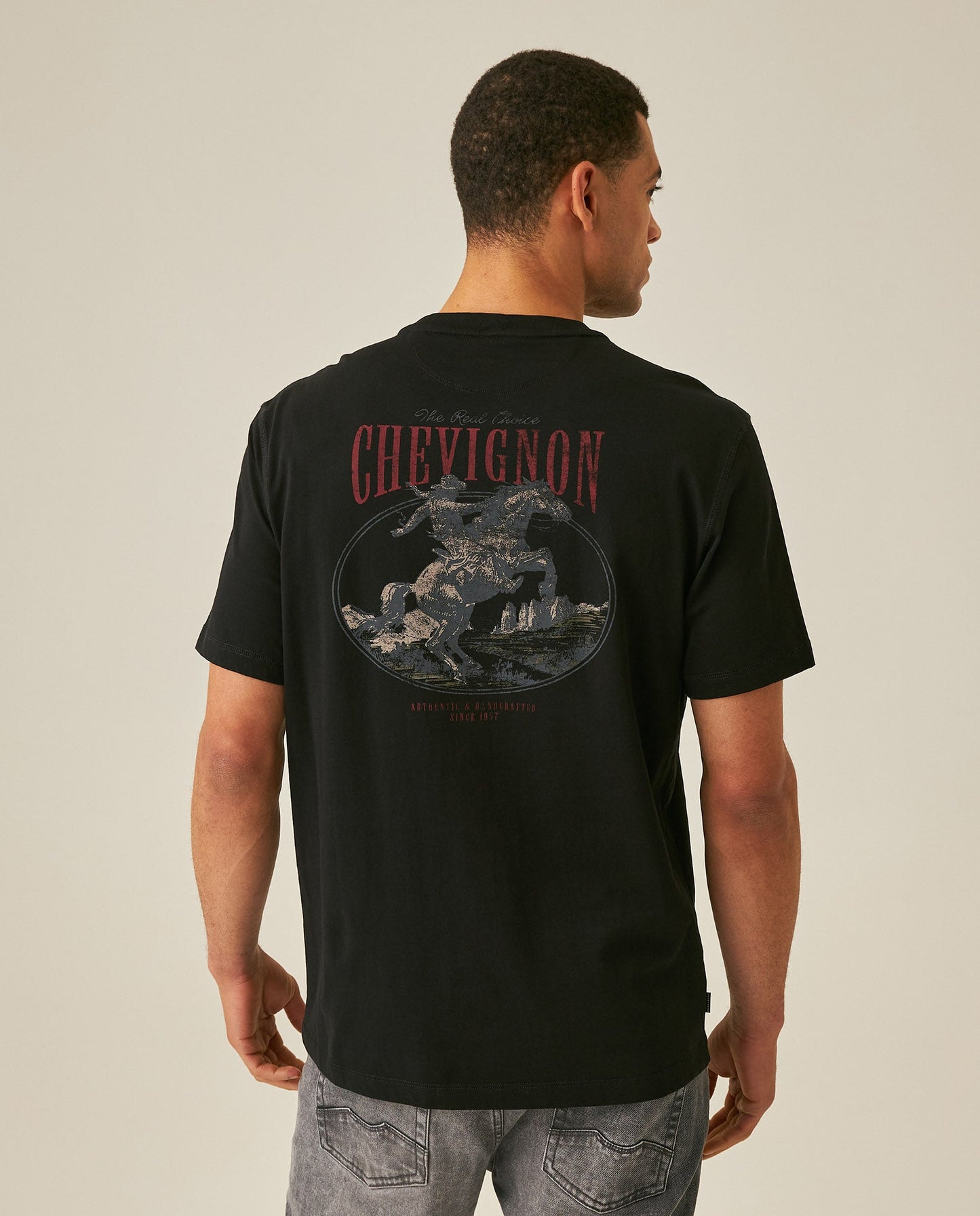 Men's Rodeo T-Shirt Classic Fit Short Sleeve Cotton Jersey Toscana Medium Weight Decorative Seams - Black