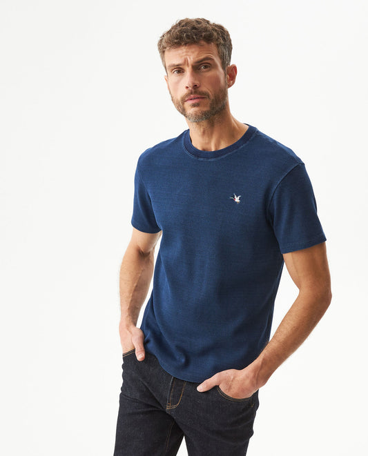 Men's Denim Thread Slim Fit T-shirt in Cotton-Polyester Maritime