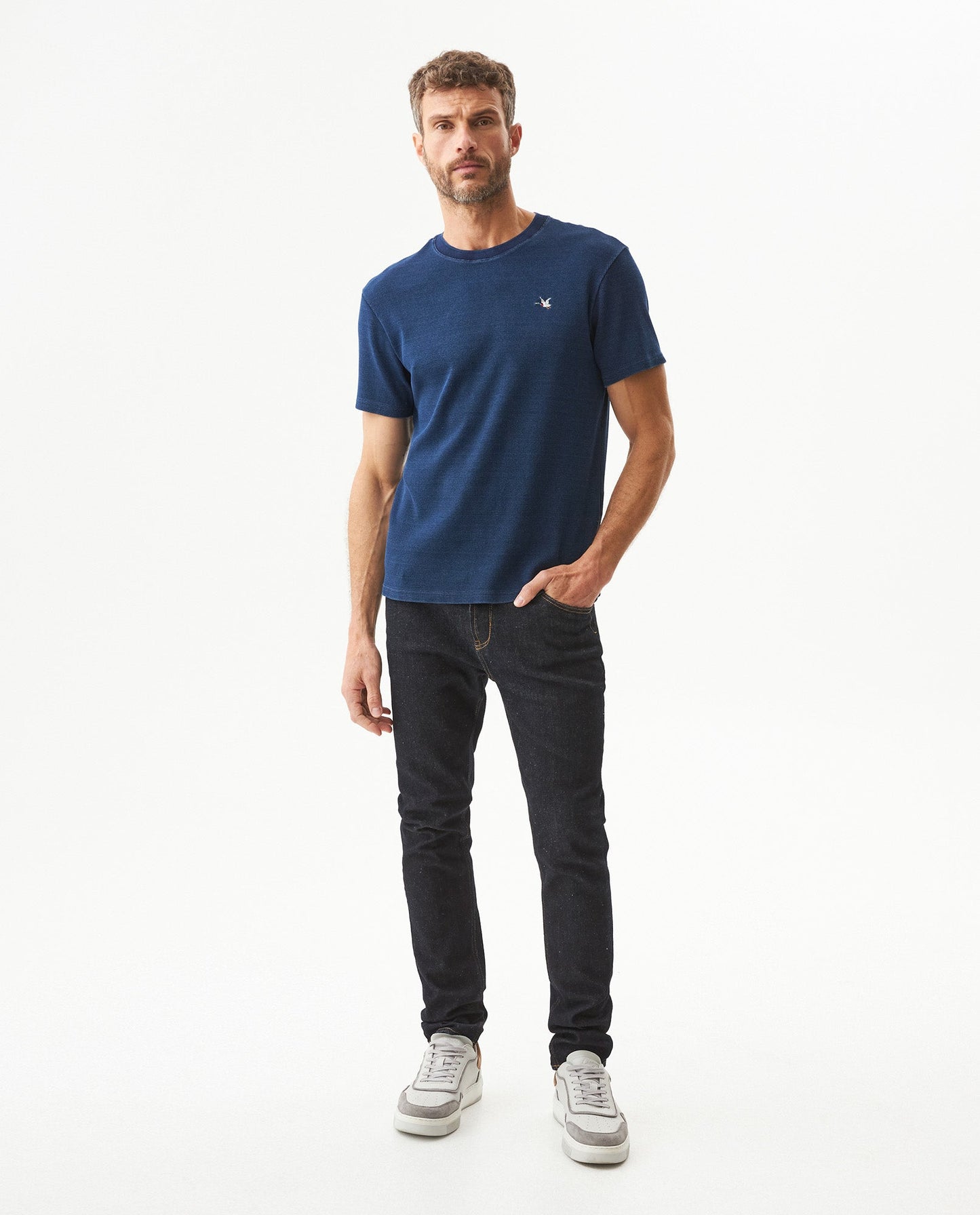 Men's Denim Thread Slim Fit T-shirt in Cotton-Polyester Maritime