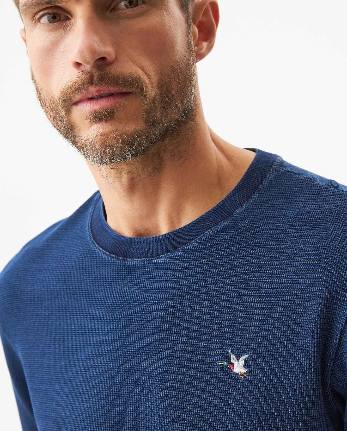 Men's Denim Thread Slim Fit T-shirt in Cotton-Polyester Maritime