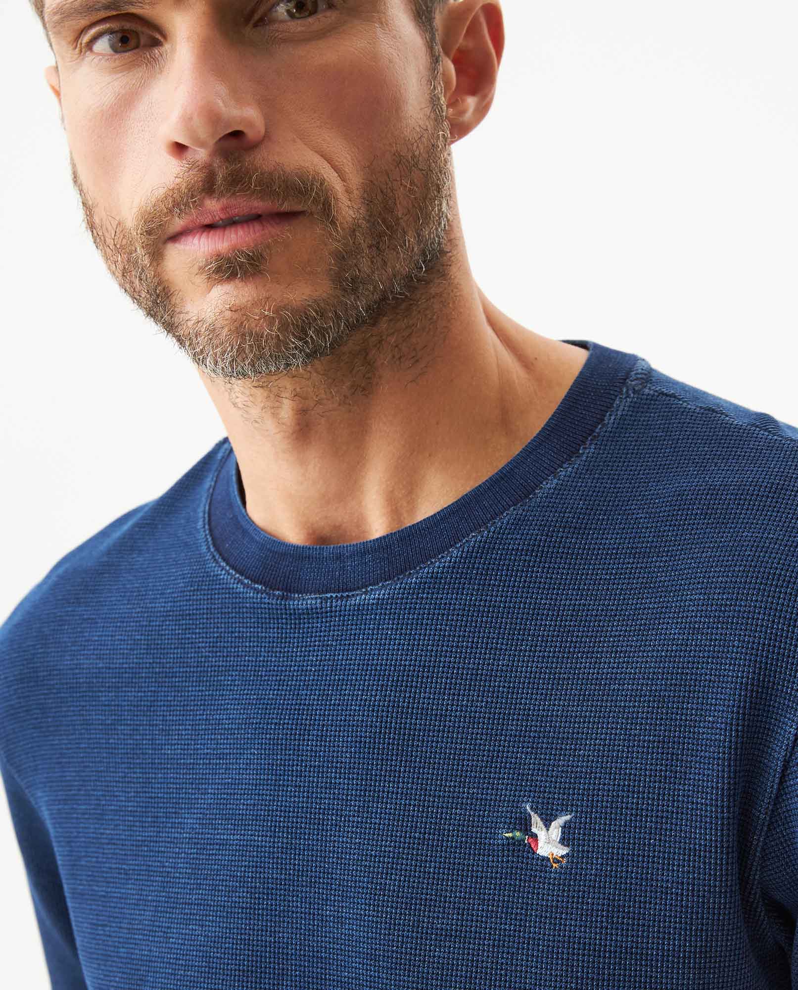 Men's Denim Thread Slim Fit T-shirt in Cotton-Polyester Maritime