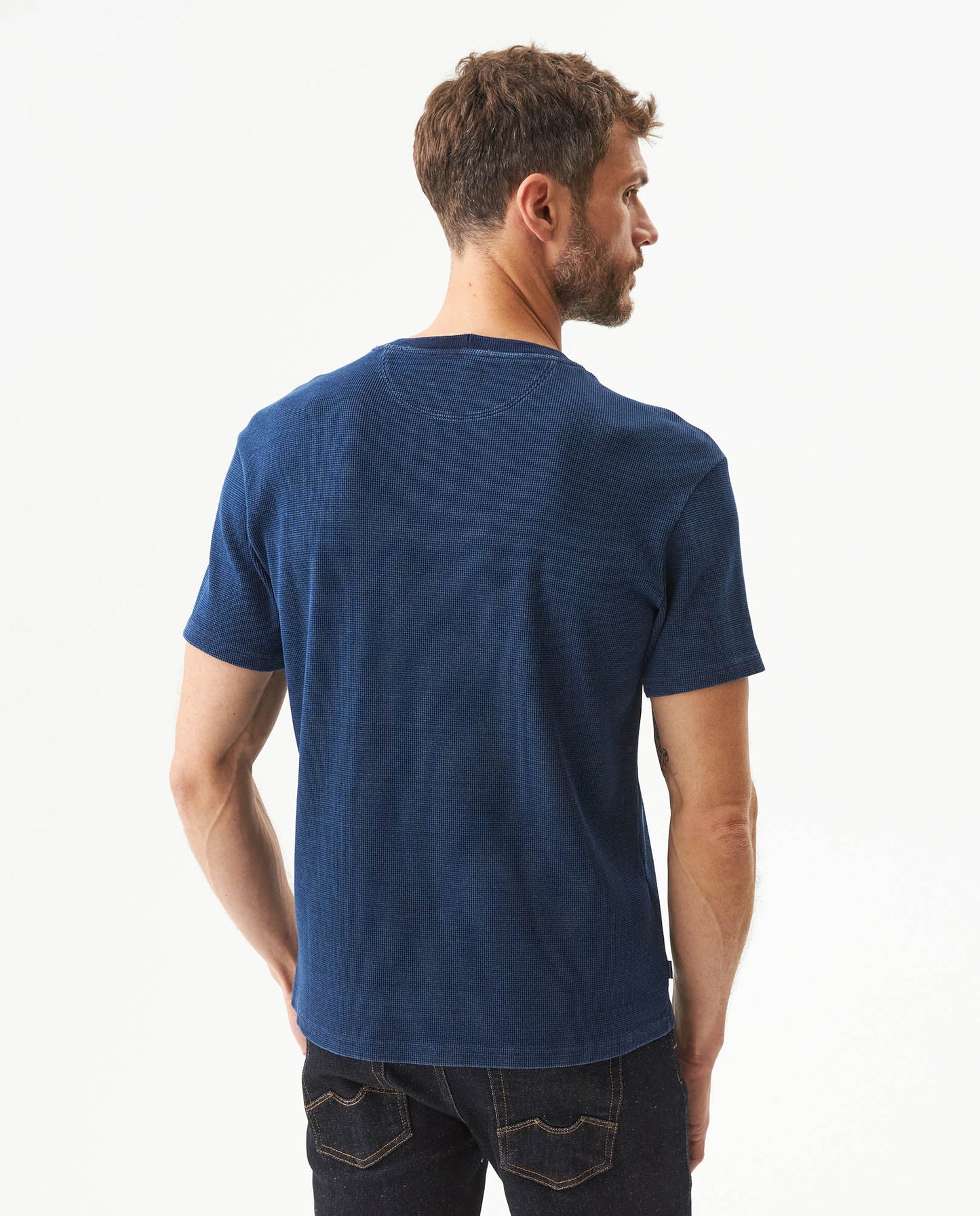 Men's Denim Thread Slim Fit T-shirt in Cotton-Polyester Maritime