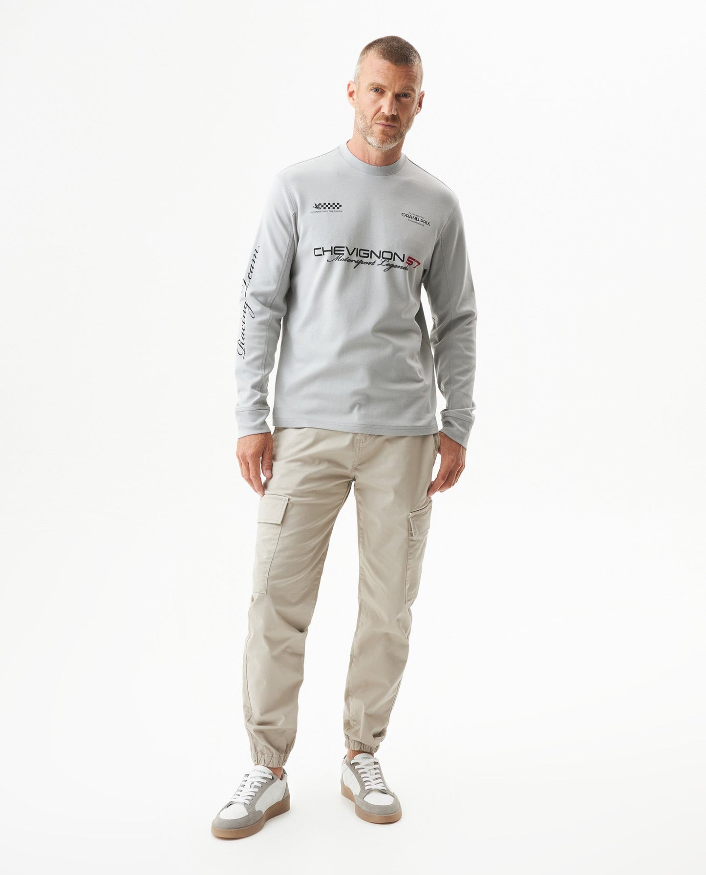 Men's Racing Long Sleeve Regular Fit T-shirt in Cotton Compass
